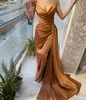 Elegant Tan Prom Dresses V Neck Party Evening Gowns Pleats Split Formal Long Special Occasion dress