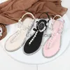 Slippers Women Sandals 2023 Новые летние туфли плоские жемчужные сандалии удобные в струны Beac Beac Casual Sandals Розовый белый черный J230613