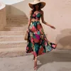 Werkjurken Sexy spaghettibandjes Crop tops Lange rokken 2-delige sets voor dames Zomermode Tweedelige set Strandprint Midi Boho-rok