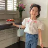 Clothing Sets Girls Blouse Spring Doll Collar Embroidery Flower Kids Shirt All-match Fashion Lovely and Sweet Solid Short Sleeve 230613