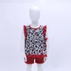 Conjuntos de roupas 2023 verão sem mangas vestido para meninas preto estampado com gola redonda terno vermelho lindo laço decorado roupas para bebês