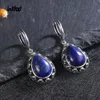 Hoop Huggie Vintage Natural Lapis Lazuli Jewelry S925 Sterling Silver Earrings for Women Moonstone Gemstone Engagement Anniversary Gift 230614