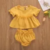 Clothing Sets 6 Colors Summr Toddler born Baby Girls Cotton Linen Clothes Ruffles Short Sleeve T ShirtsShorts 2pcs Infant Clothing Outfits 230613