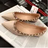 Lady Shiny Patent Leather Flats With Rivets High Quality Fashion Shoes For Spring Pointy Toe Wide Fitting European And American