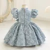 Girl Dresses Kids Exquisite Training Performance Dress High O-Neck Puff Sleeve First Communion Gown Ruffles Beading Bow Evening