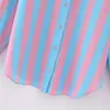 Women's Blouses Girls Loose Pink Blue Striped Long Sleeve Shirts 2023 Spring Female Sweet Oversized Button Shirt Soft Linen