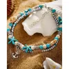 Anklets Womens Beaded Turquoise Starfish Anchor Multi-layer Anklet Accessories Alloy Graphic Conch Rice Bead Double Layer Fashion