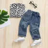 Set di abbigliamento Europa e America Baby Tube Jeans strappati Motivo leopardato Elastico in vita Street Style Cool Summer Cotton