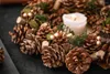 装飾的な花手作りクリスマスリースディエパインパインコーンガーランドラウンドレストラン飾り乾燥ホームドアウォールリング