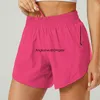 LU Designer Clothing Short taille basse chaud Short de yoga respirant à séchage rapide Tenue de yoga pour femme Short de course doublé court avec poche zippée Cordon de serrage Pantalon de sport court