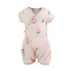 Sovsäckar söta tryckta onesie för pojkar och flickor tunn öppen jumpsuit ren ekologisk månad baby pojke kläder r230614