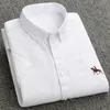 メンズカジュアルシャツ半袖オックスフォード100％コットンなしポケットホース刺繍シャツボタンアップ6xl 230614