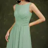 Sage A Line Chiffon Bridesmaid Dresses For Wedding Long Floor Length Pleated Girl Formal Party Prom Gowns Sexy Side Split Plus Size Maid Of Honor Robe de Soiree CL2445