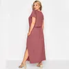 Grote maten Jurken Maat V-hals Elegant Zomer Vrijetijdskleding Korte mouw Elastische taille Maxi Recht Split Zijkant Weekend Strand 7XL 230613