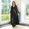 Roupas Étnicas Jellaba Com Capuz Feminino Abaya Preto Manga Comprida Dubai Turquia Marrocos Robe Decote em V Robe Solto Gurban Islam Muslin 230613