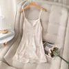 Women's Sleepwear Women's White Nightgown Summer Home Clothing Intimate Lingerie Sexy Lace Nightdress Satin Print Flower Homewea