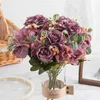 Dried Flowers Vintage Rose Bouquet Artificial Silk Peony Hydrangea Holding Bride Fake Flower Home Wedding Decoration Accessories