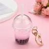 Party Funny Boba Tea Cup Keychain Straw Mini Milk Bottle Keyring Cute Bag Purse Ornaments Car Trinket Key Ring Pendant Accessorie