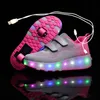 Sneakers Två hjul lysande sneakers LED Light Roller Skate Shoes For Children Barn Led Shoes Gires Girls Shoes Light Up With Wheels Shoe 230613