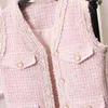 Gilets femme printemps automne 2023 polyvalent col en v rose parfumé gilet français Tweed gilet manteau