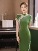 Etniska kläder vintage gamla shanghai spets trim qipao eleganta kvinnor cheongsam överdimensionerad 4xl mandarin krage sexig lång kinesisk klänning vestidos