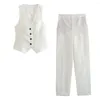 Women's Tracksuits Elmsk French Fashion Blogger White Double-Breasted Linen Vest Tops Casual Straight Suit Pants Women's Sets