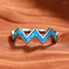 Eheringe Vintage Weibliche Blau Weiß Opal Ring Klassische Silber Farbe Dünn Für Frauen Minilalist Braut Welle Verlobung