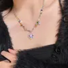 Catene Collana con pendente a goccia d'acqua a cuore in pietra colorata di moda Cristallo viola Egirl Gioielli estetici con catena a clavicola dolce e fredda