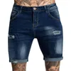 Mäns jeans för män lösa shorts byxor tvättar byxa blixtlås från mäns snäva hålficka byxor