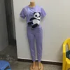 Abbigliamento etnico Set di due pezzi per le donne africane 2023 Estate Autunno Modello Panda Abiti in cotone Top e pantaloni Abbigliamento da ragazza casual