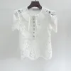 Abiti casual New S/elf Portrait Lace Hook Flower Elegante camicia a maniche corte + set di mezza gonna