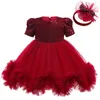 Flickaklänningar födda Baby Girls Charm Lace Bow Princess Dress 2023 Infant Party Dop för dop 1: a födelsedag Vestido