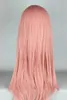 Lace Wigs Pink Wig Fei-Show Synthetic Heat Resistant Medium Straight Women Hair Peruca Pelucas Costume Cartoon Role Cos-play Hairpiece Z0613