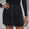 Skirts Women Fashion O-Ring Zipper Decorative Pocket Front Corduroy Winter Mini Skirt High Waist Solid Elegant Slim Bodycon