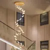 Pendelleuchten Moderne LED Kreative Schmetterling Lichter Kristall Goldener Kronleuchter für Leiter Drehtreppe Treppe Loft Villa Duplex