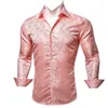 Mäns casual skjortor herrkorall rosa män silkskjorta mode långärmad vridning krage paisley fit party busines barry.wang cy-626