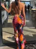 Urban Sexy Dresses JULISSA MO Elegant Tie Dye Floral Chiffon Dress Summer Sexy Women Backless Lace Bodycon See Through Beach Party Vestidos 230614