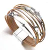 Bedelarmbanden ALLYES Boho metalen omhulsel kralen lederen armband voor vrouwen mode handgemaakte gevlochten meerlagige wrap strand sieraden