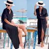 Kvinnors badkläder 2023 Chiffon rynkad ultratunna andningsbara knappskjorta krage semester strand kjol lång klänning solskyddsmedel