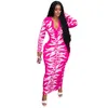 Plus size Jurken Sexy Dres Size Kleding Herfst Lange Mouw Print Roze Dames Bodycon Elegante Groothandel Drop 230613