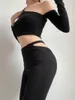 Pantalon Femme TVVOVVIN Extrêmement Noir Taille Ouverte Creux Sexy Micro Cloche Bas Pour Femmes Mince Haute Élastique DBMK
