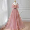 Etnische Kleding Vrouwen Roze Lange A-lijn Tule Avondjurken Prom Baljurk Floor-Length Party