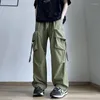 Pantalons pour hommes DEEPTOWN Y2K Vintage Cargo Hommes Vert Bleu Jaune Pantalon Décontracté Lâche Mâle Rubans Droite Streetwear Hip Hop Mode