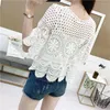 Женские блузки Bohemian Boho Hollow Out Crochet Tops Рубашка Женщины с коротким рукав