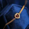 Link Bracelets French Heart Shaped Garnet Stone Bracelet Premium Luxury 18k Gold Plated Cuban Chain Women Fashion Party Jewelry Gift