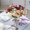 Dekorativa blommor Autumn Hybrid Artificial Tea Rose Bridal Bouquet For Home Wedding Festival Party Jul dekoration Silk Fake Plants