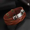 Charm Bracelets 2023 Fashion Jewelry Vintage Multi-layer Hand-woven Brown Leather Bracelet Double Cuff Aço Inoxidável Para Mulheres