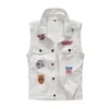 Men's Vests Men White Denim Vests Waistcoats Jackets Fashion Male Slim Fit Denim Coats Vests Street Wear Holes Jeans Vests Size S-5XL 230613