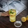 Tumblers Clear Glass Cup을 뚜껑과 빨대 투명한 차 커피 컵 주스 안경 맥주 캔 우유 모카 컵 아침 식사 머그 드링크웨어 230614