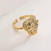 Design classique Micro Pave Leopard Head Open Ring 18K Gold Réglable Anneaux Bijoux pour cadeau